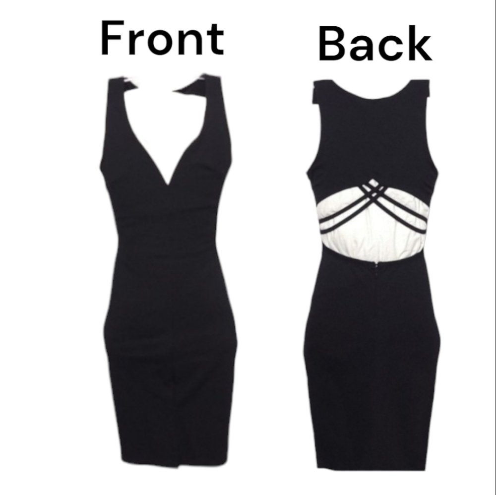 Revamped Black Bodycon Plunging Sweetheart Neck Open Back Midi Mini Dress Small
